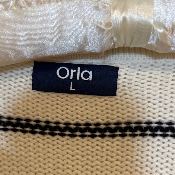 Orla Kiely Cream V-Neck Sweater with Black Stripes - Picture 2 of 4